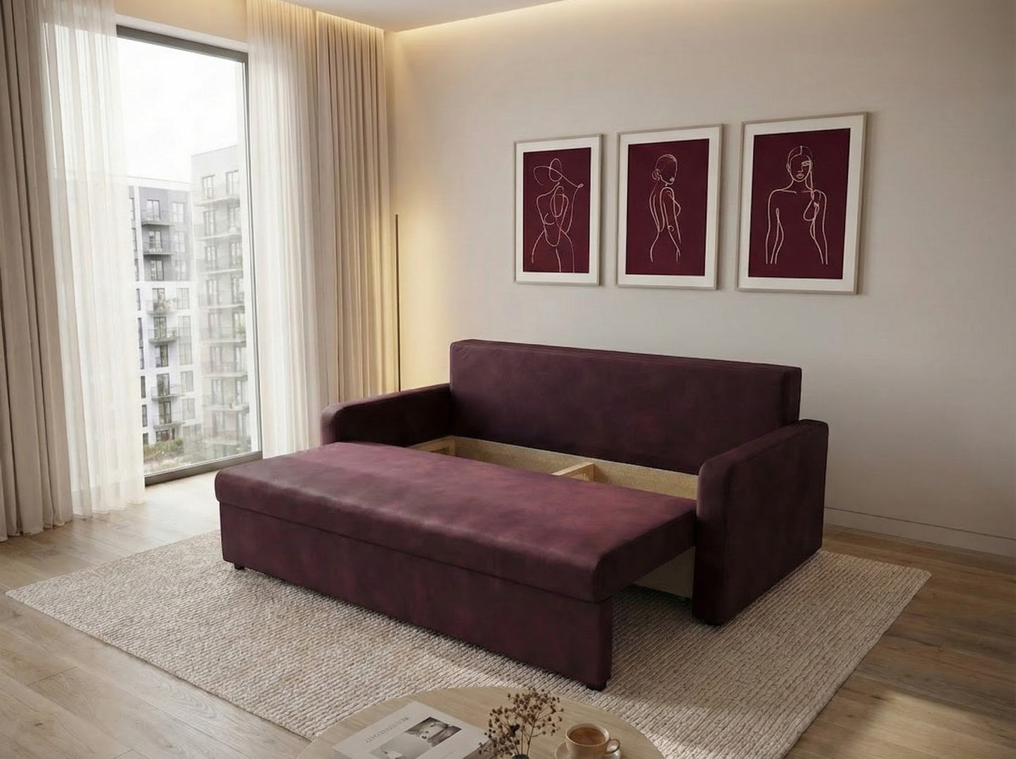 Canapea extensibilă Tokyo Burgundy Red - PET Friendly